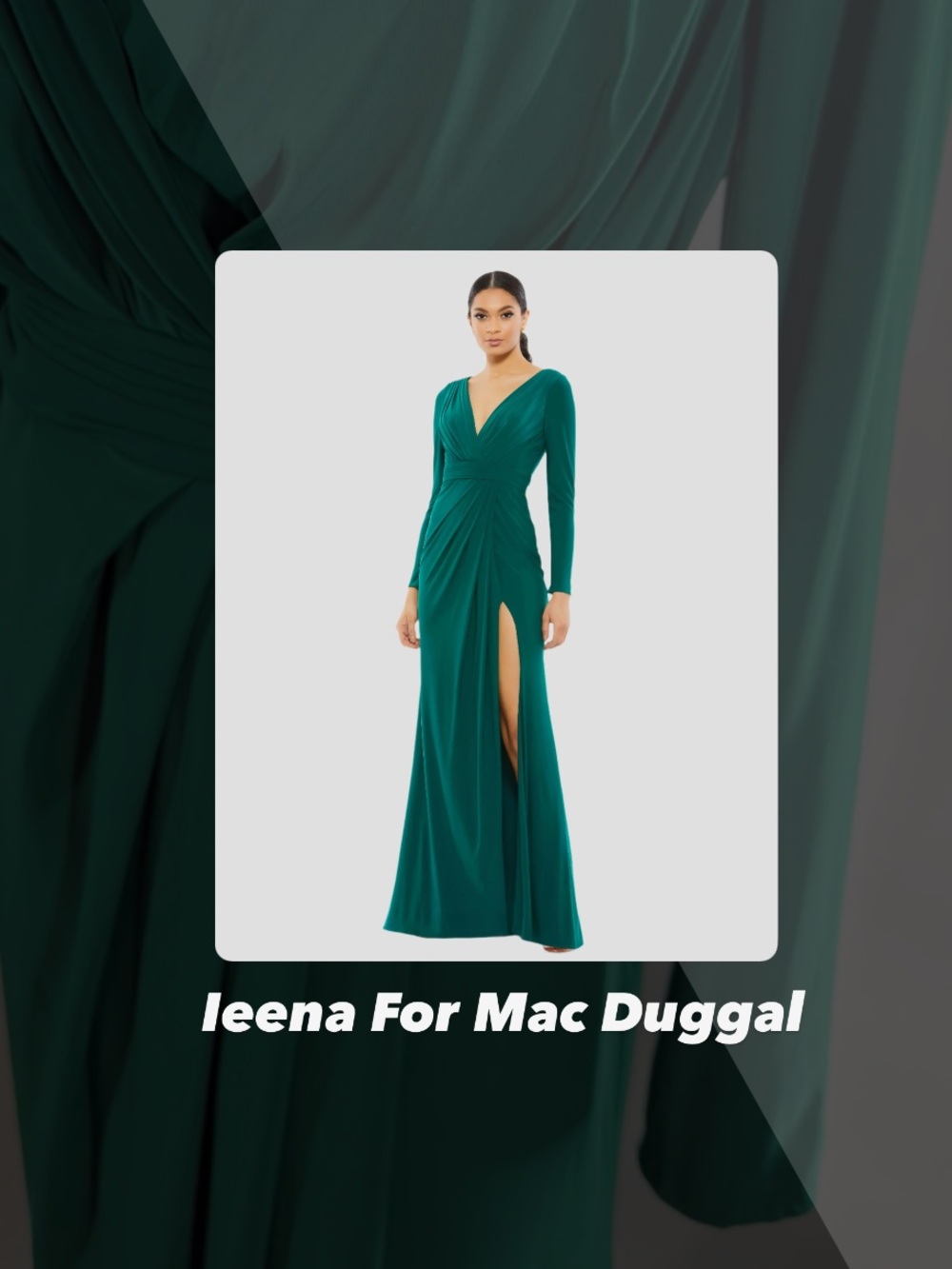 EUC Ieena For Mac Duggal Green V Neck Long Sleeve Gown